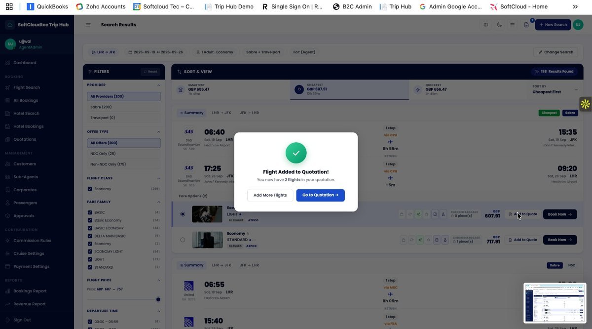 TripHub flight search and quotation